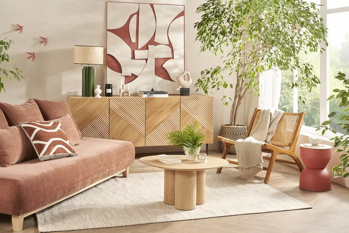 Miliboo Table d'appoint ronde design avec rangement en métal terre brulée et bois manguier massif D30 cm YOYO