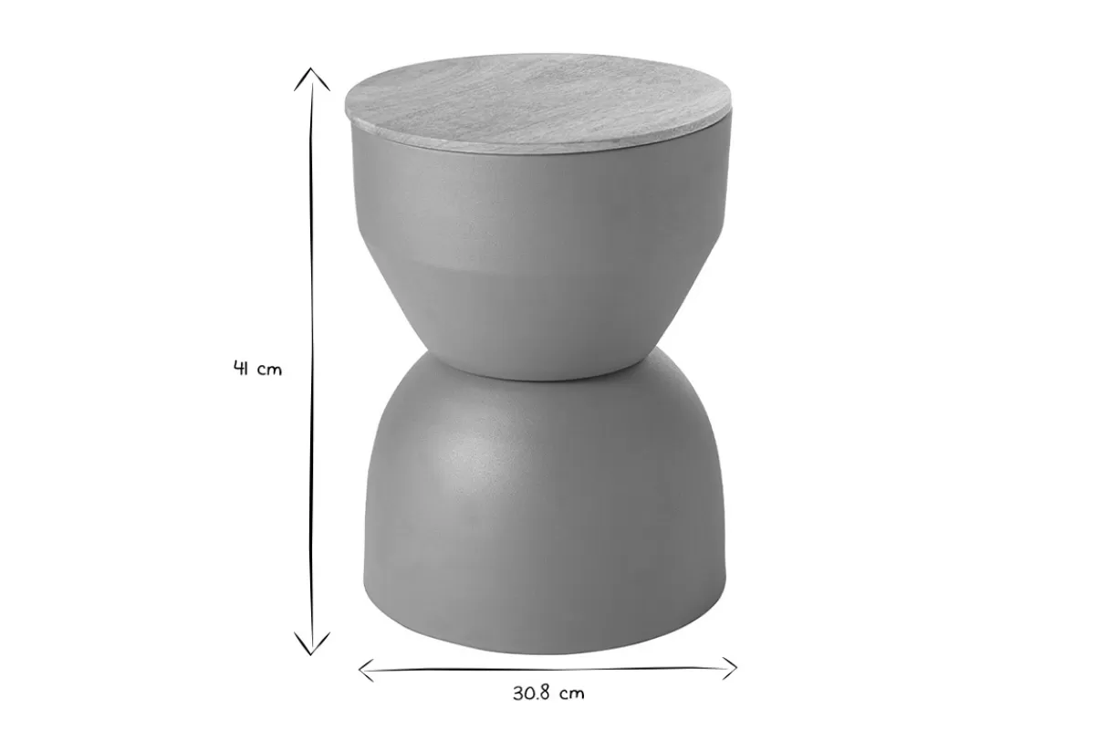 Miliboo Table d'appoint ronde design avec rangement en métal terre brulée et bois manguier massif D30 cm YOYO