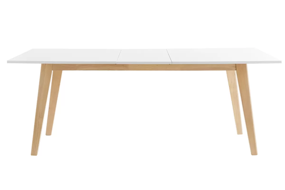 Miliboo Table extensible rallonges intégrées rectangulaire blanche et bois clair L160-205 cm SWAD