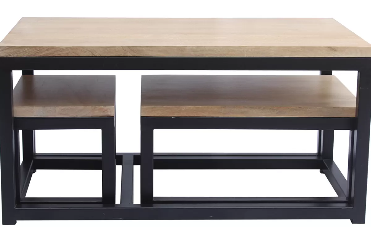 Miliboo Tables basses gigognes bois manguier massif et métal noir (lot de 3) FACTORY