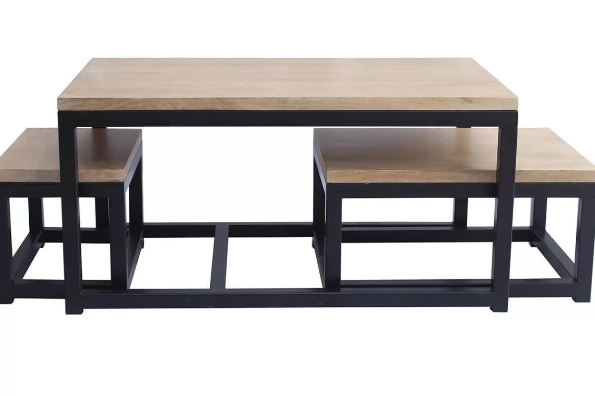 Miliboo Tables basses gigognes bois manguier massif et métal noir (lot de 3) FACTORY
