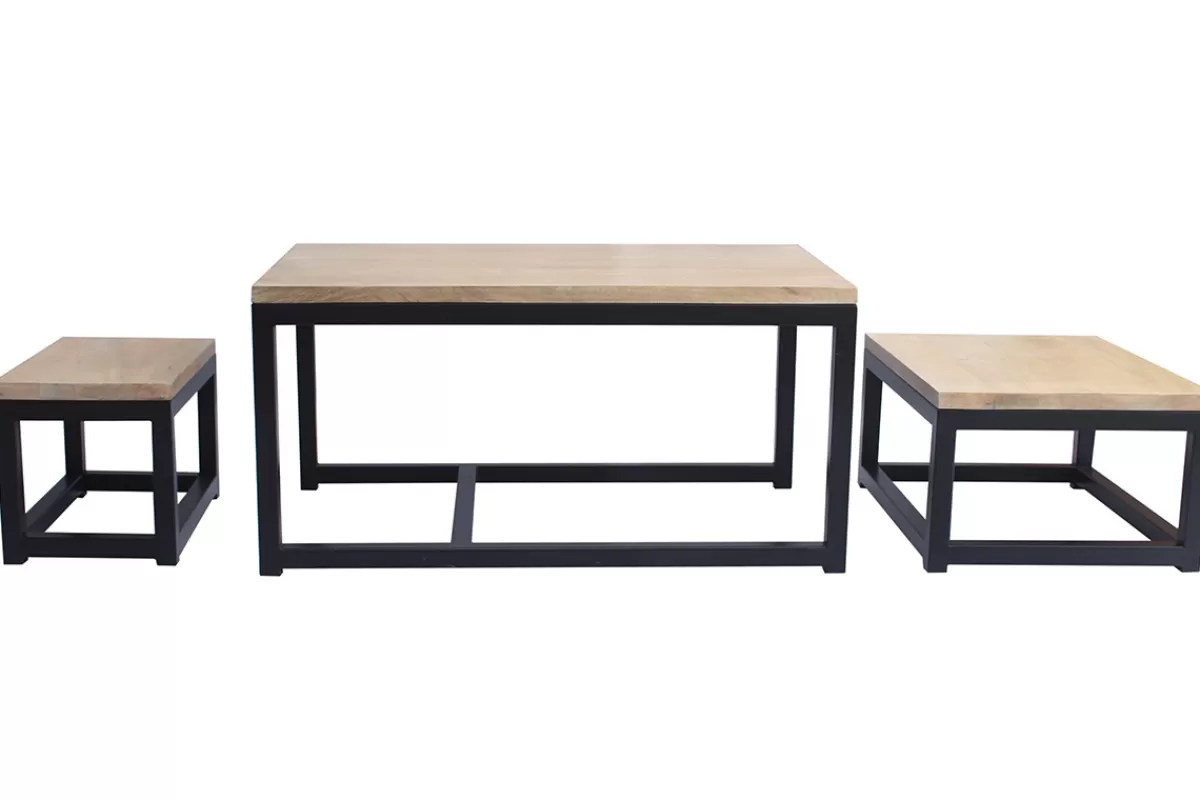 Miliboo Tables basses gigognes bois manguier massif et métal noir (lot de 3) FACTORY