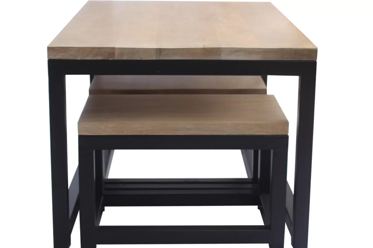 Miliboo Tables basses gigognes bois manguier massif et métal noir (lot de 3) FACTORY