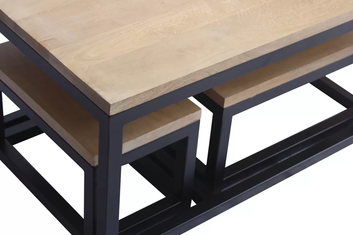 Miliboo Tables basses gigognes bois manguier massif et métal noir (lot de 3) FACTORY