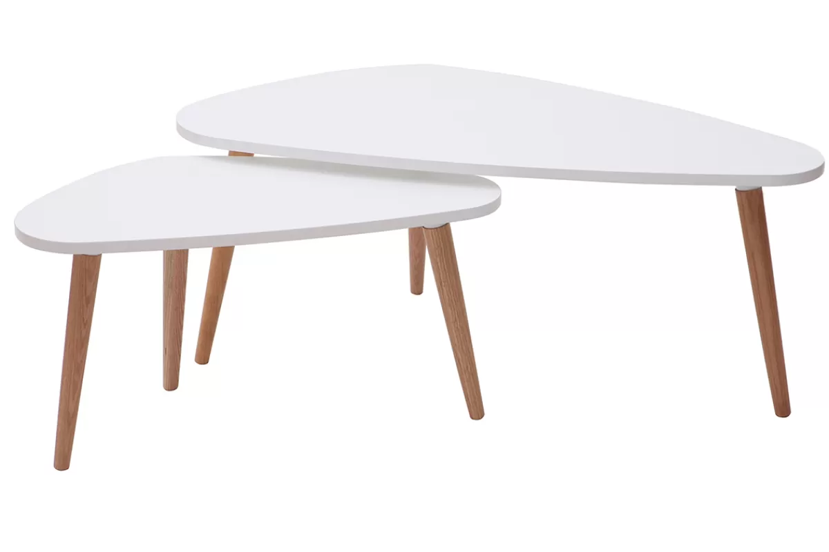 Miliboo Tables basses gigognes scandinaves blanc et bois clair chêne massif (lot de 2) ARTIK