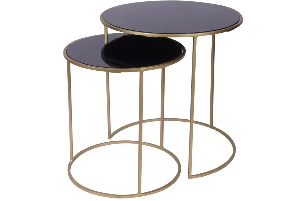 Miliboo Tables d'appoint gigognes en verre teinté noir et métal doré (lot de 2) JANE