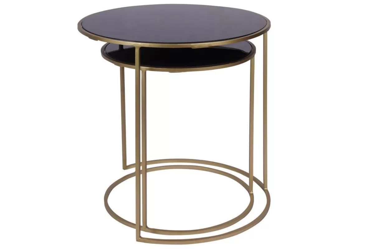 Miliboo Tables d'appoint gigognes en verre teinté noir et métal doré (lot de 2) JANE