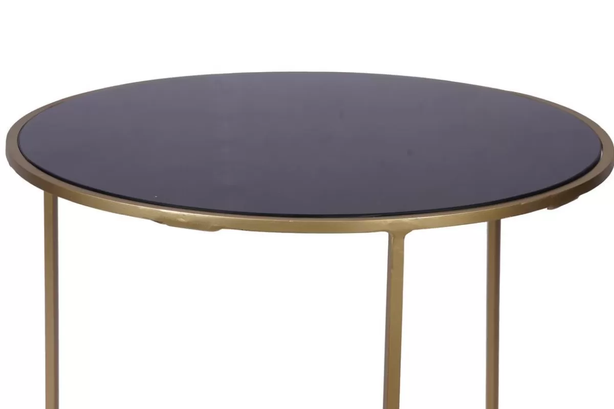 Miliboo Tables d'appoint gigognes en verre teinté noir et métal doré (lot de 2) JANE
