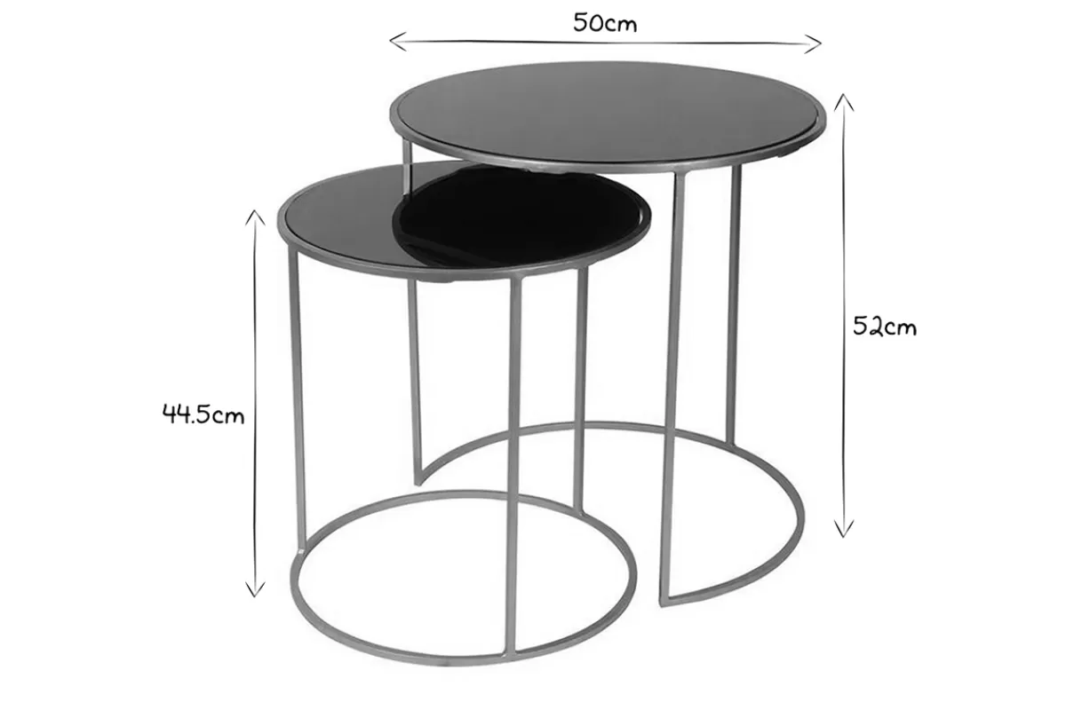 Miliboo Tables d'appoint gigognes en verre teinté noir et métal doré (lot de 2) JANE