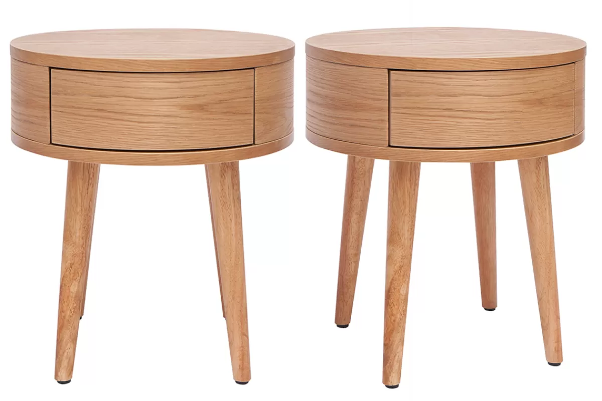 Miliboo Tables de chevet rondes en bois clair avec tiroir D45 cm (lot de 2) JUDITH