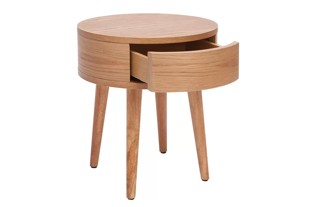 Miliboo Tables de chevet rondes en bois clair avec tiroir D45 cm (lot de 2) JUDITH