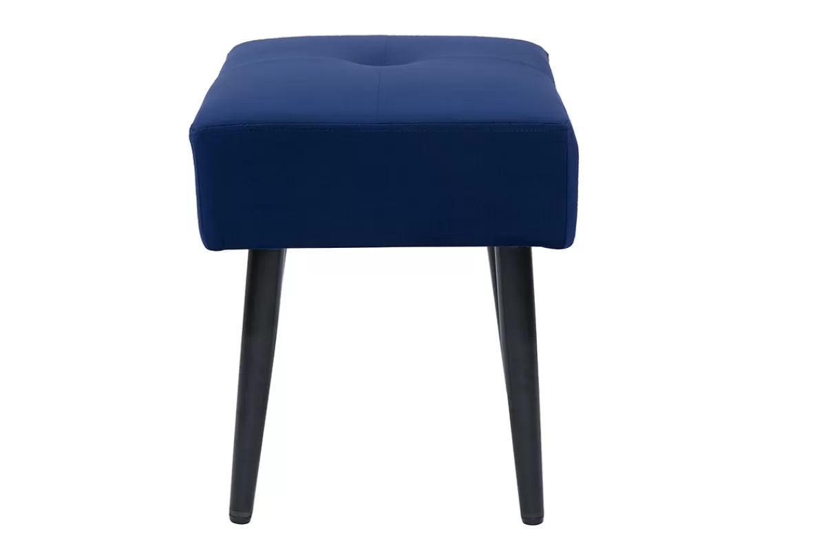 Miliboo Tabouret bas en tissu effet velours texturé bleu nuit et métal noir H46 cm GUESTA