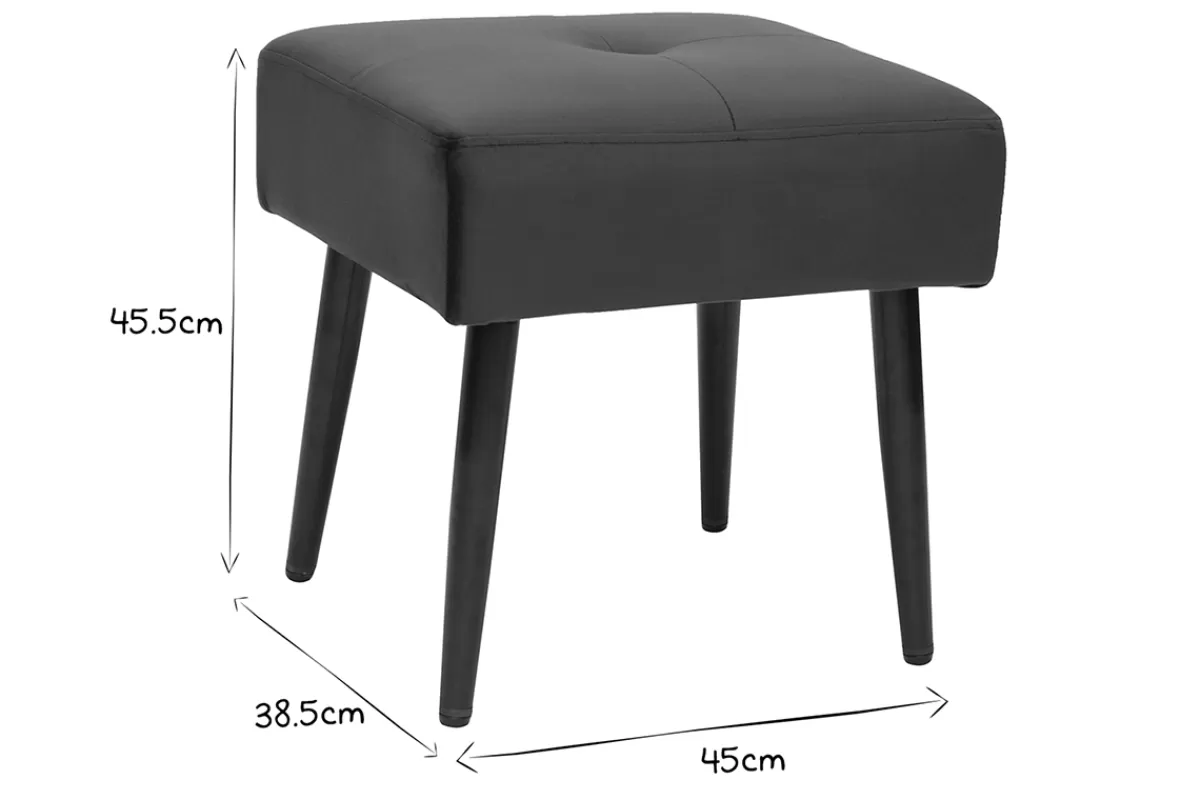 Miliboo Tabouret bas en tissu effet velours texturé bleu nuit et métal noir H46 cm GUESTA