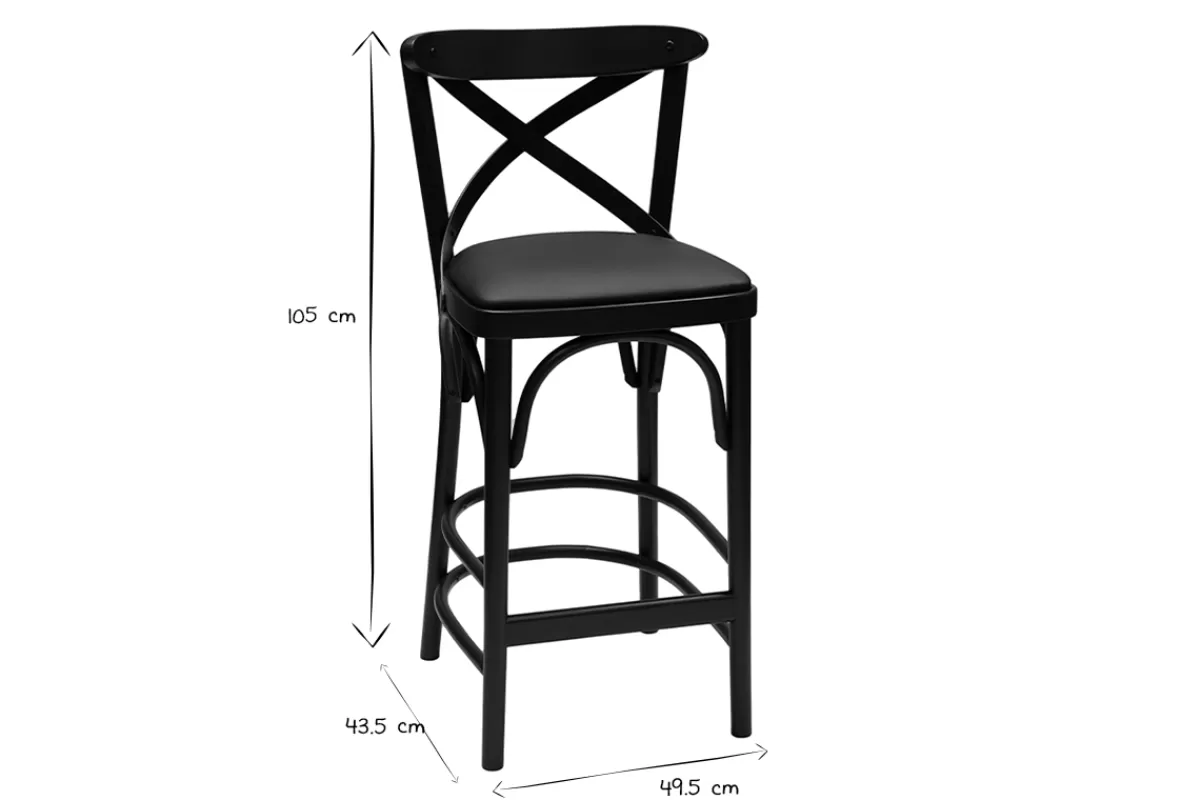 Miliboo Tabouret de bar bistrot hêtre massif noir H65 cm MARCEL