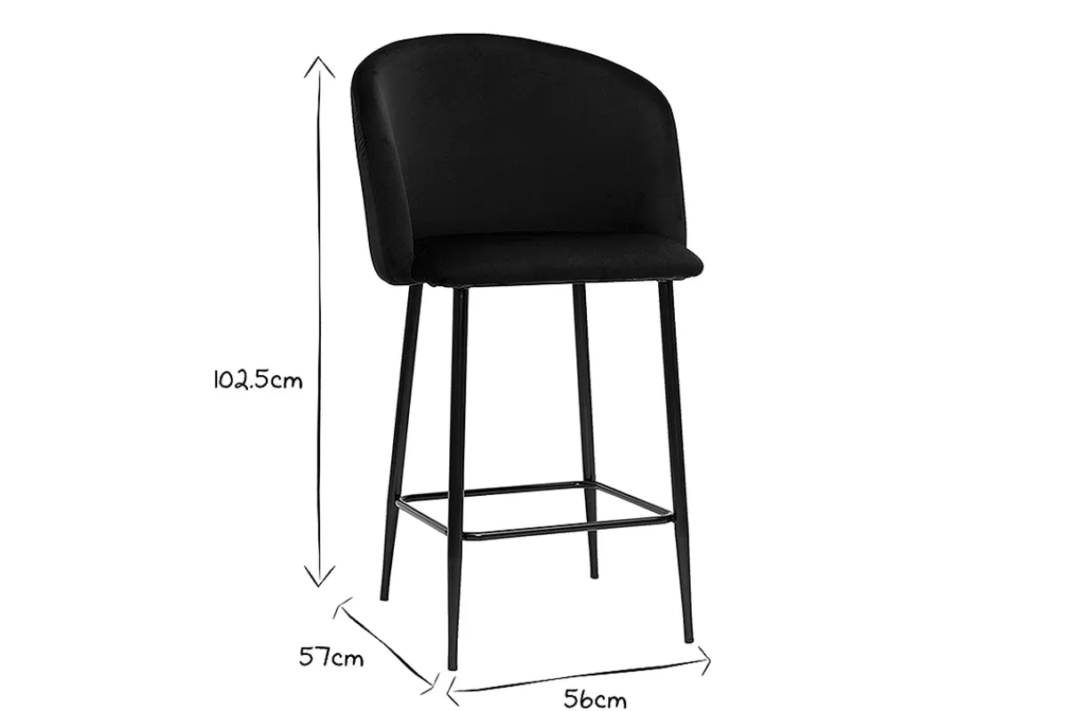 Miliboo Tabouret de bar design en velours noir H68 cm VANITY