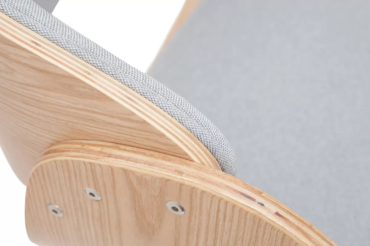 Miliboo Tabouret de bar design réglable en tissu gris clair et bois clair BENT