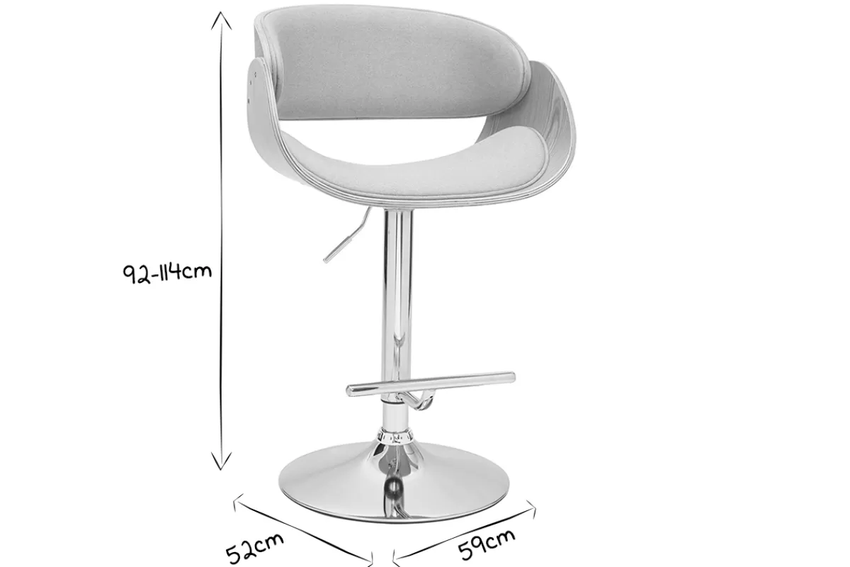 Miliboo Tabouret de bar design réglable en tissu gris clair et bois clair BENT