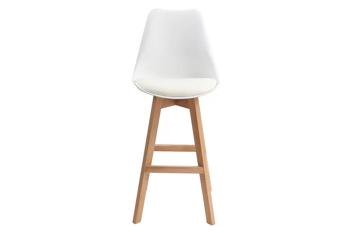 Miliboo Tabourets de bar design blanc et bois H65 cm (lot de 2) PAULINE