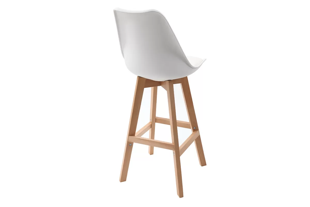 Miliboo Tabourets de bar design blanc et bois H65 cm (lot de 2) PAULINE