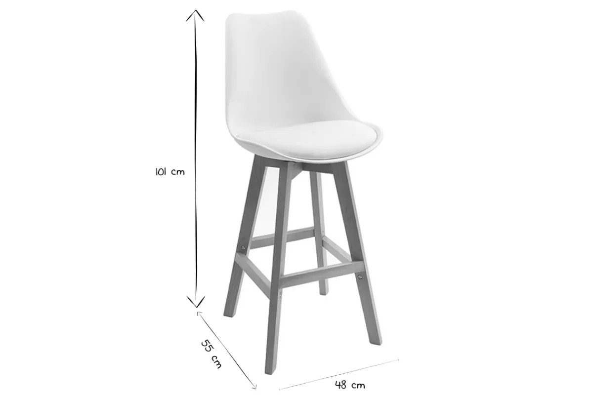 Miliboo Tabourets de bar design blanc et bois H65 cm (lot de 2) PAULINE