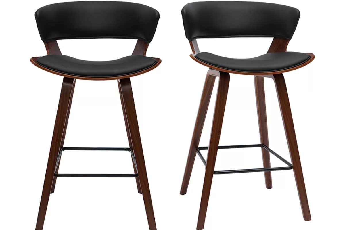 Miliboo Tabourets de bar design noir et bois foncé H65 cm (lot de 2) SYRAH