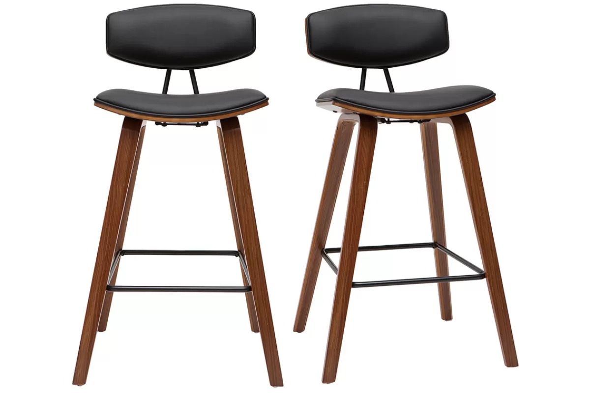 Miliboo Tabourets de bar design noir et bois foncé H69 cm (lot de 2) VASCO