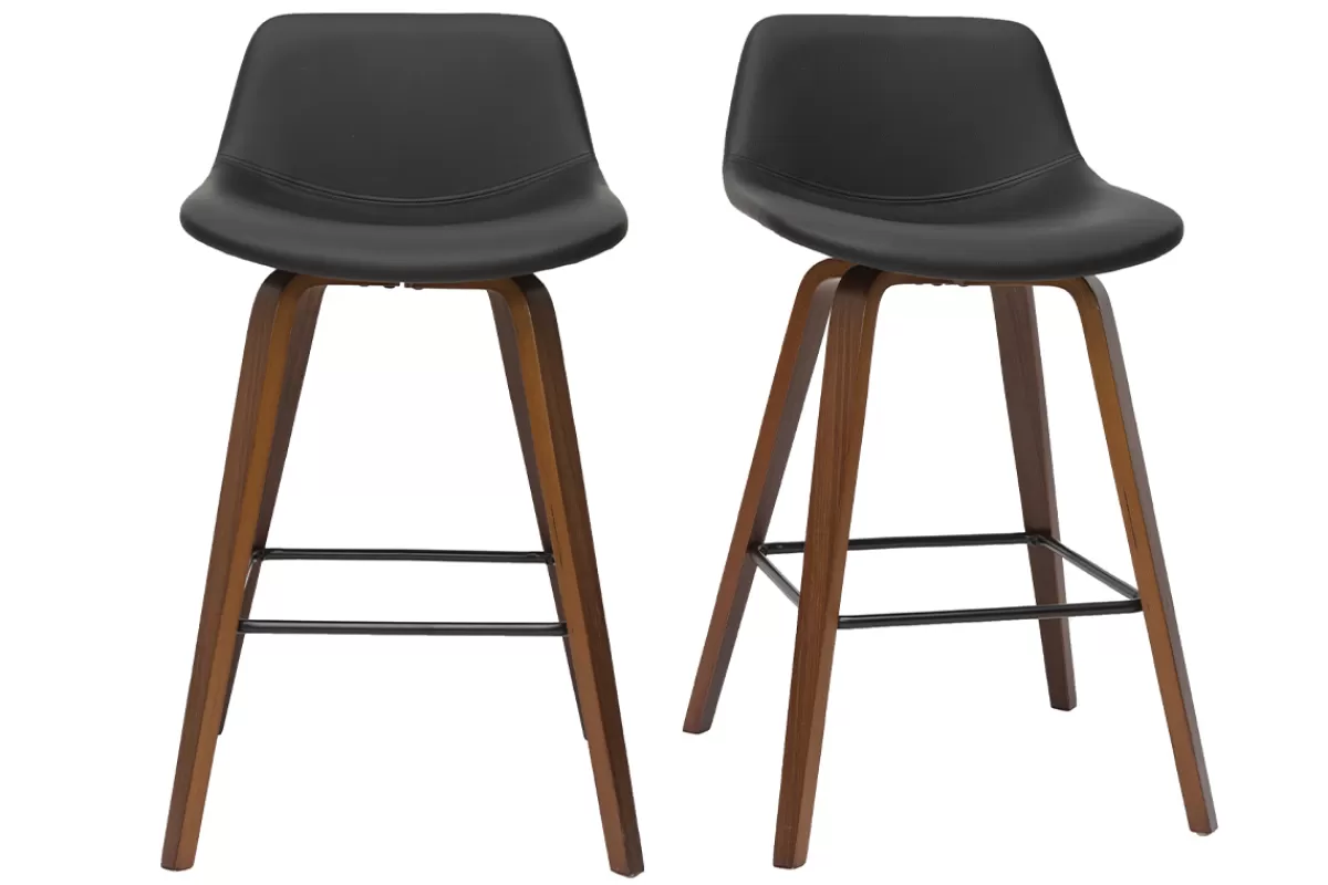 Miliboo Tabourets de bar design noir et noyer H65 cm (lot de 2) NONIE