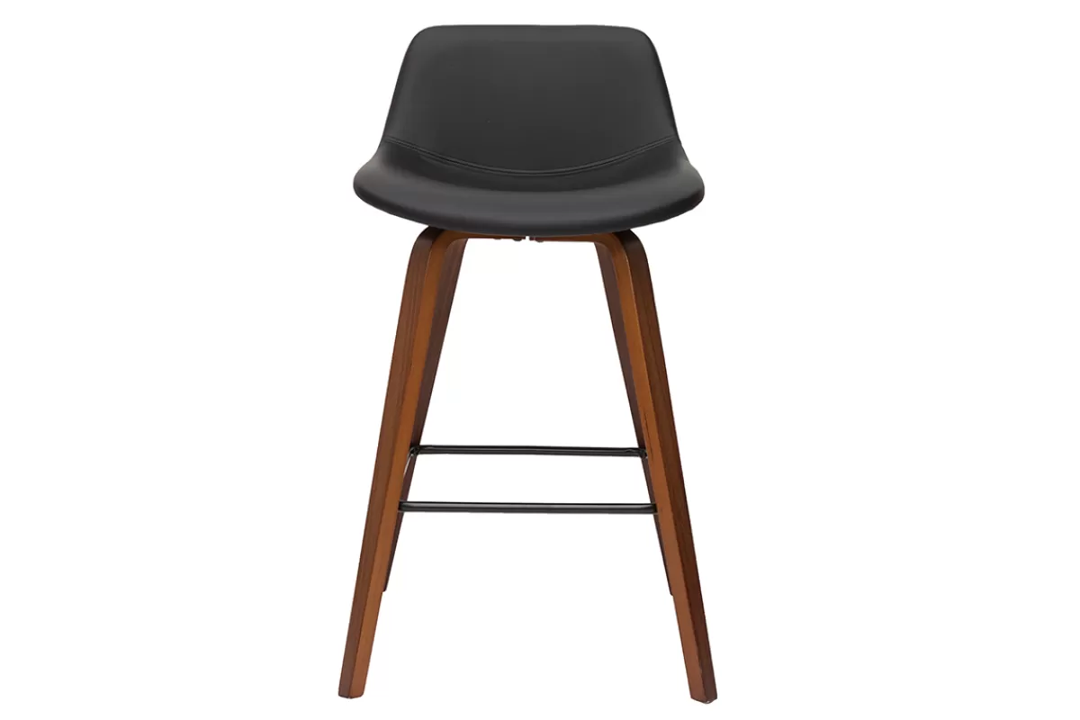Miliboo Tabourets de bar design noir et noyer H65 cm (lot de 2) NONIE