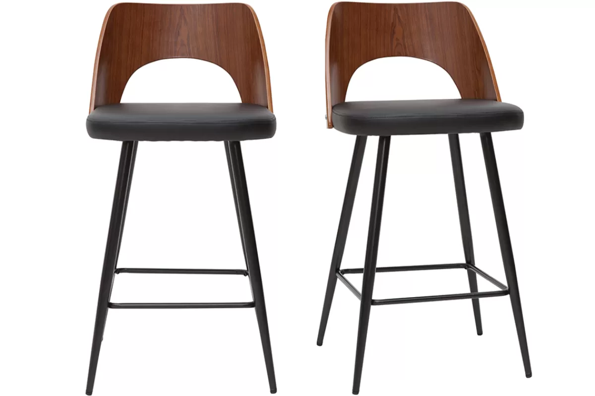 Miliboo Tabourets de bar design noir et noyer H66.5 (lot de 2) FALCOM