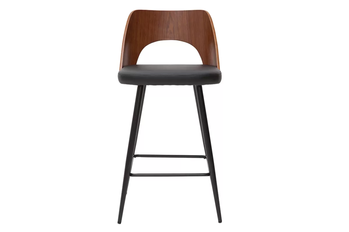 Miliboo Tabourets de bar design noir et noyer H66.5 (lot de 2) FALCOM
