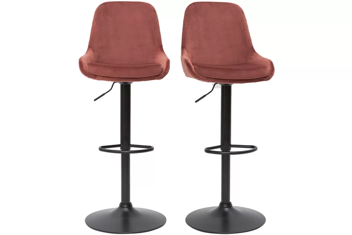 Miliboo Tabourets de bar design réglables velours rouge tomette (lot de 2) HOLO