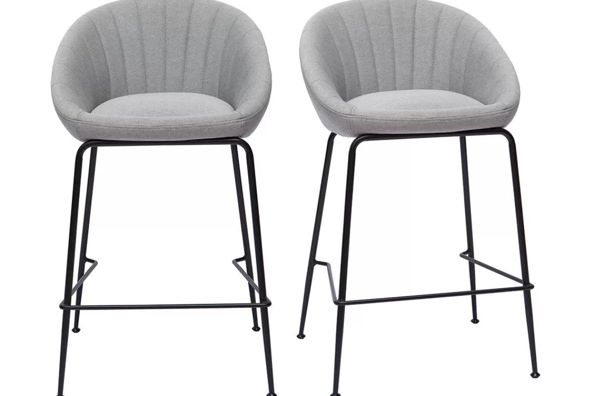 Miliboo Tabourets de bar design tissu gris clair 65 cm (lot de 2) SHERU