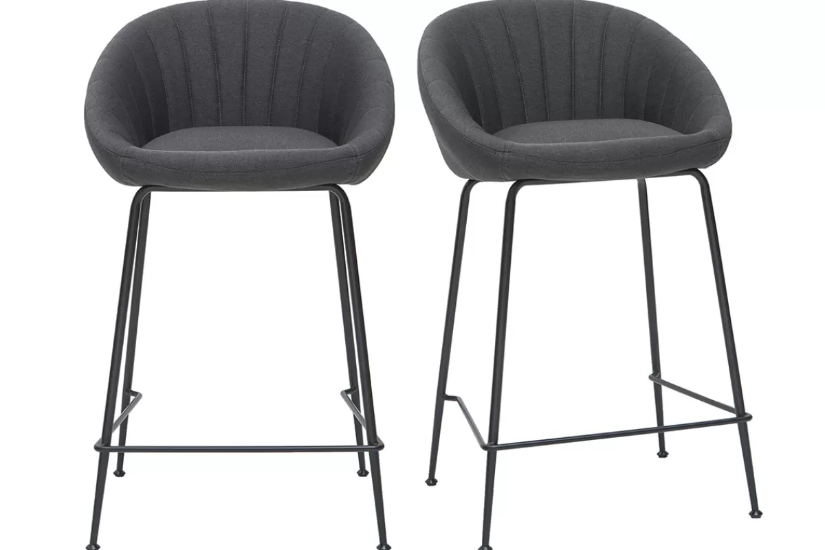 Miliboo Tabourets de bar design tissu gris foncé 65 cm (lot de 2) SHERU