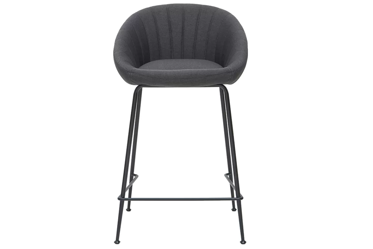 Miliboo Tabourets de bar design tissu gris foncé 65 cm (lot de 2) SHERU