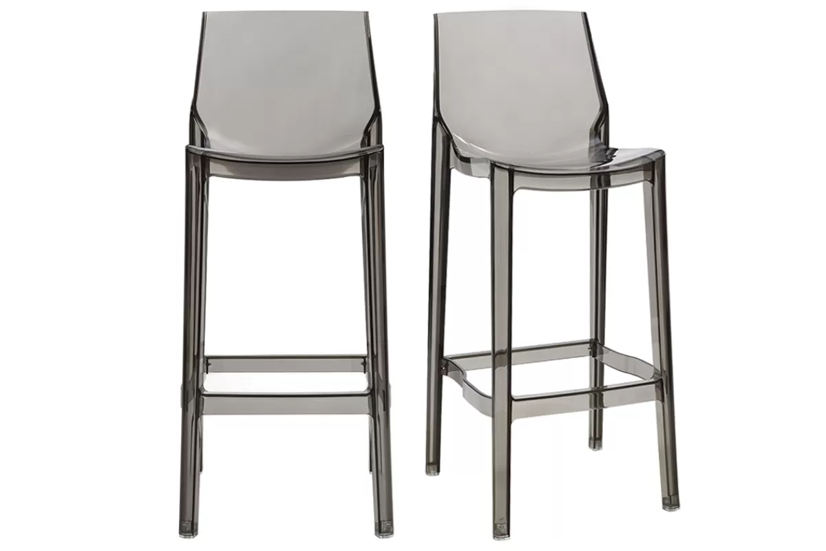 Miliboo Tabourets de bar design transparents gris intérieur - extérieur H75 cm (lot de 2) YLAK