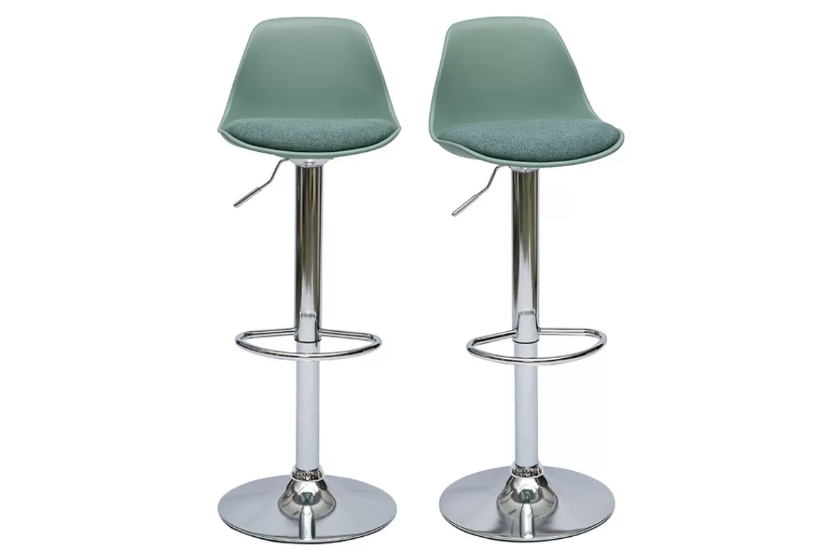 Miliboo Tabourets de bar design vert de gris (lot de 2) STEEVY