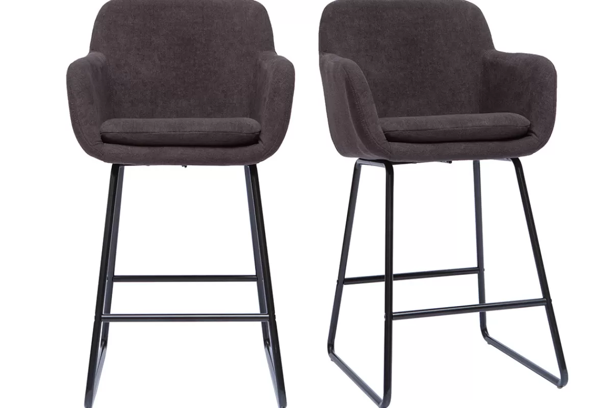 Miliboo Tabourets de bar effet velours gris foncé H65 cm (lot de 2) AMIKA