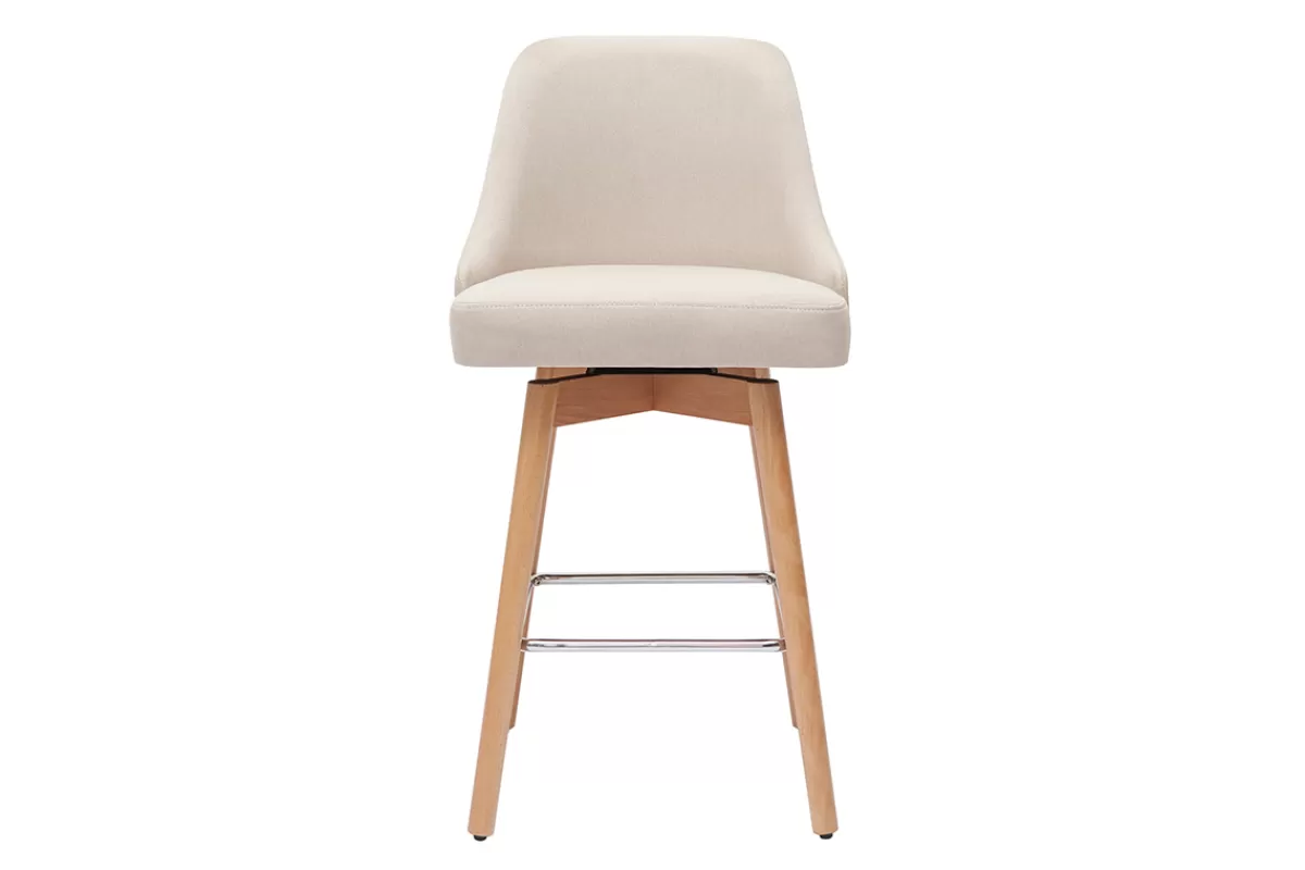 Miliboo Tabourets de bar scandinaves en tissu beige et bois hêtre massif H65 cm (lot de 2) HASTA