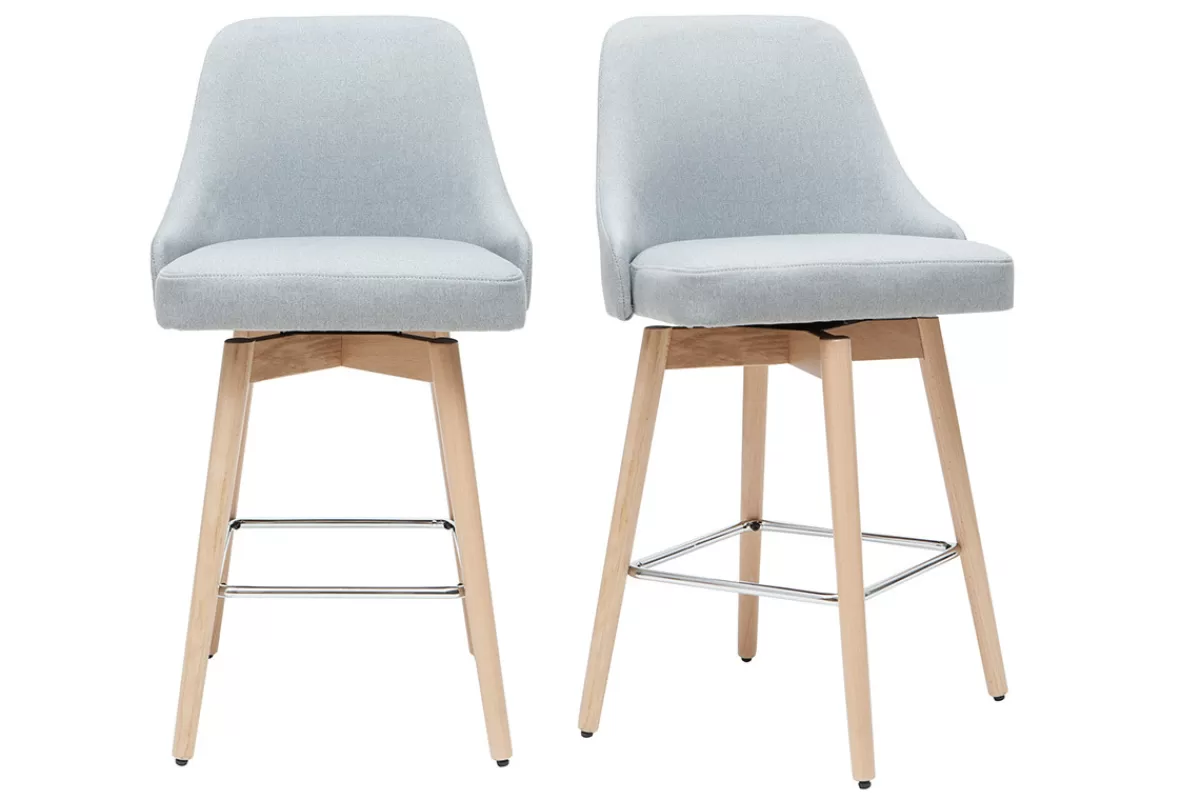 Miliboo Tabourets de bar scandinaves en tissu gris clair et bois hêtre massif H65 cm (lot de 2) HASTA
