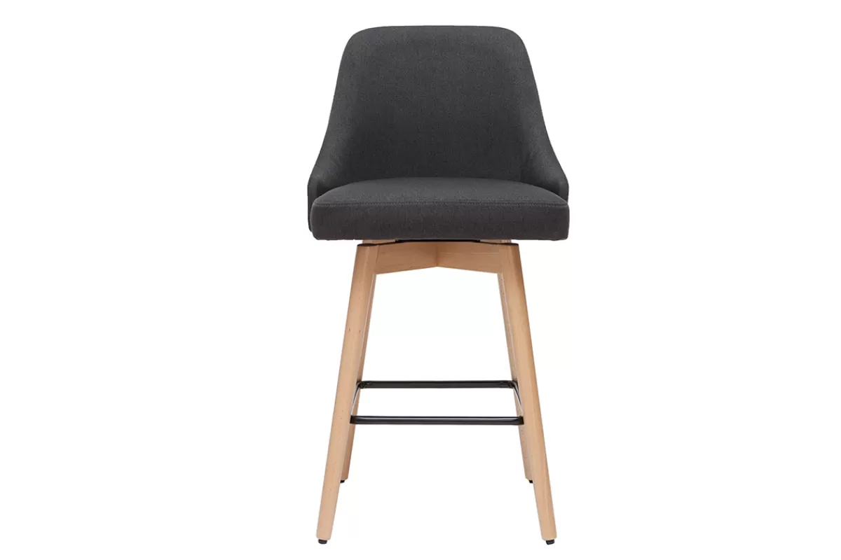 Miliboo Tabourets de bar scandinaves en tissu gris foncé et bois hêtre massif H65 cm (lot de 2) HASTA