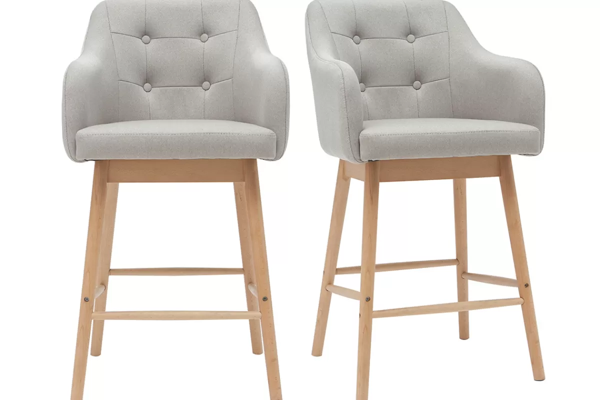 Miliboo Tabourets de bar scandinaves gris clair et bois H65 cm (lot de 2) BALTIK