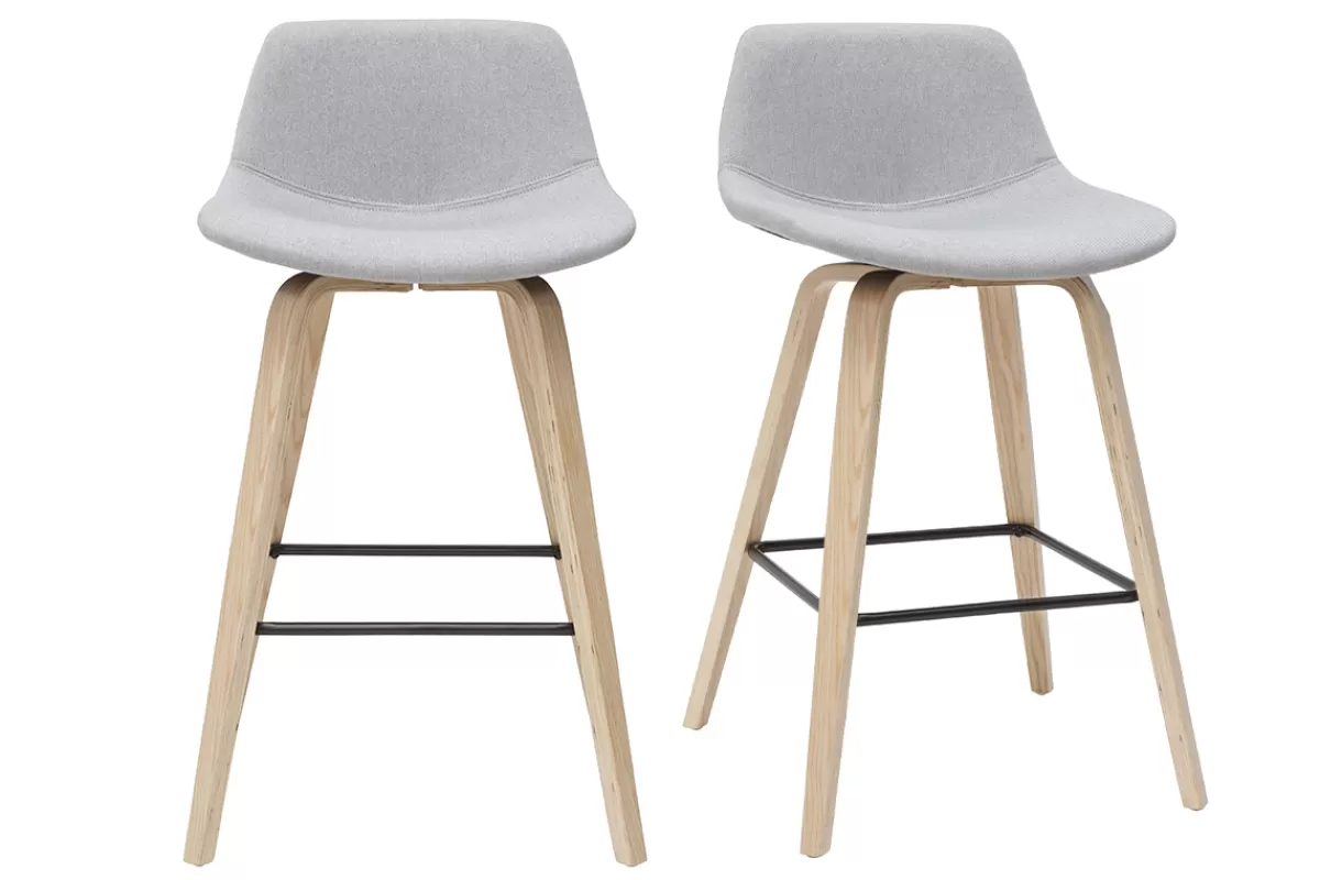 Miliboo Tabourets de bar scandinaves gris clair et bois H65 cm (lot de 2) NONIE