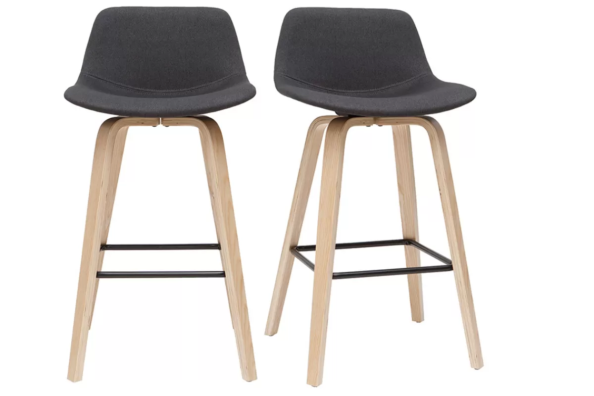 Miliboo Tabourets de bar scandinaves gris foncé H65 cm (lot de 2) NONIE