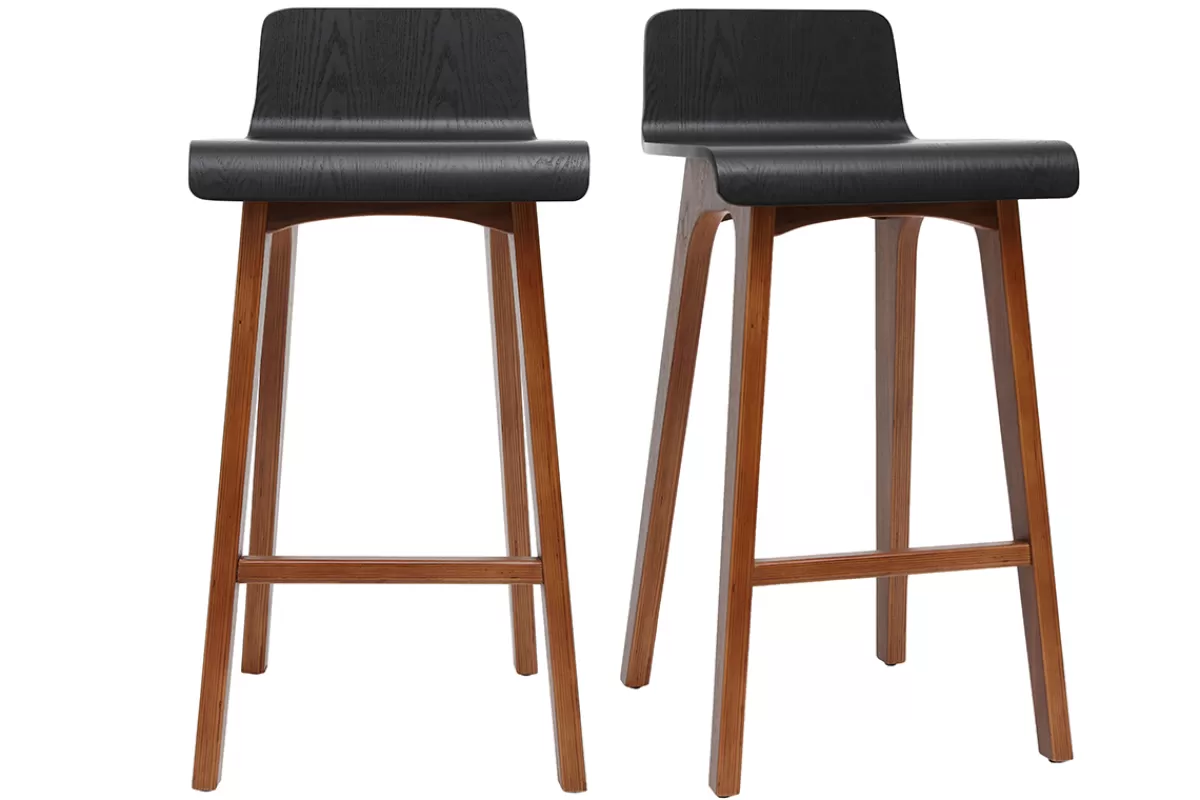 Miliboo Tabourets de bar scandinaves noyer et noir H65 cm (lot de 2) BALTIK