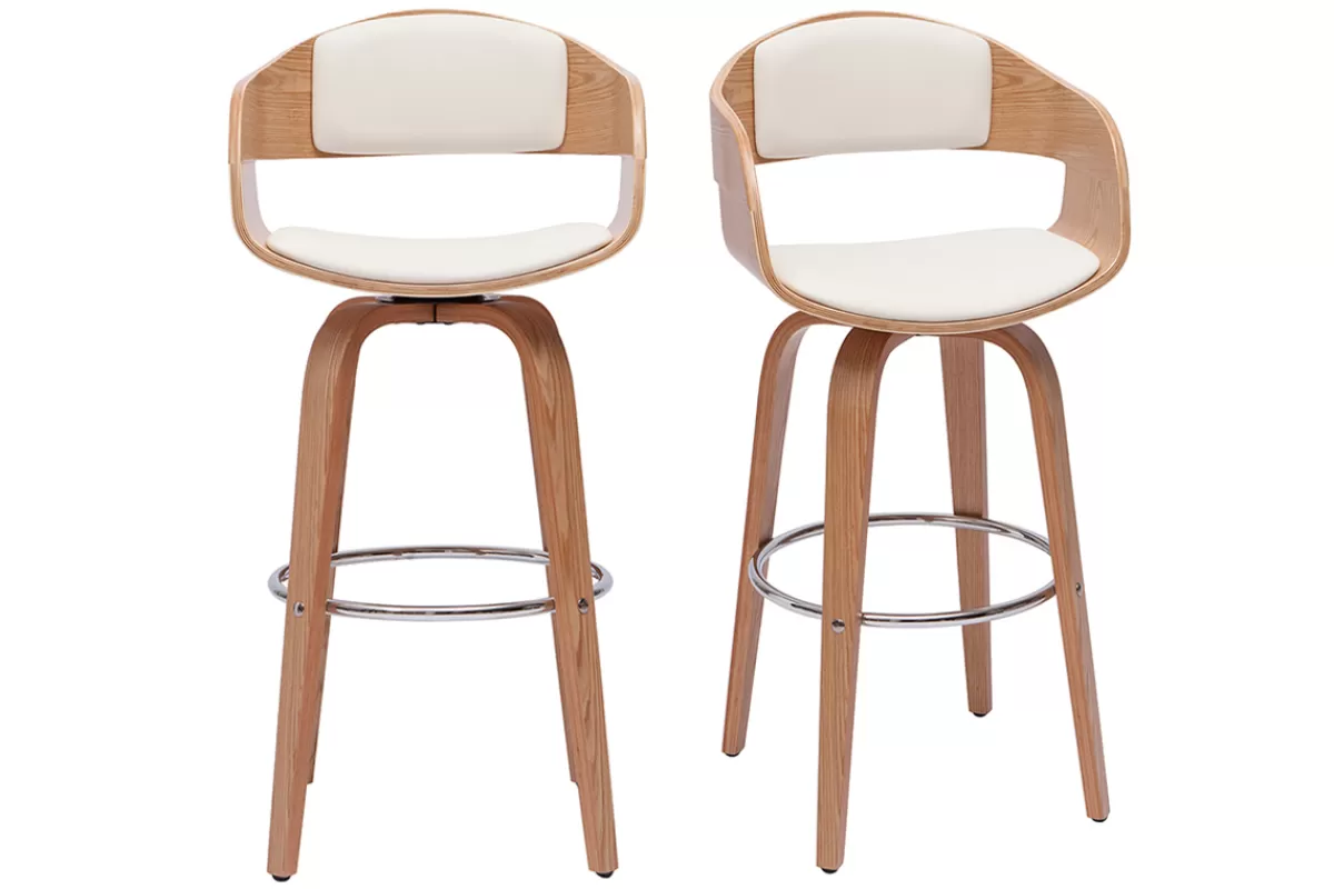 Miliboo Tabourets de bar scandinaves pivotants 360° en bois clair H65 cm (lot de 2) GAO