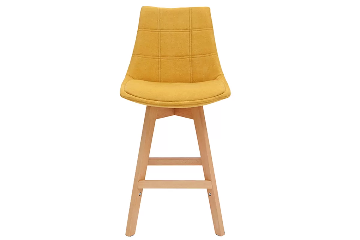 Miliboo Tabourets de bar scandinaves tissu effet velours jaune moutarde 65 cm (lot de 2) MATILDE