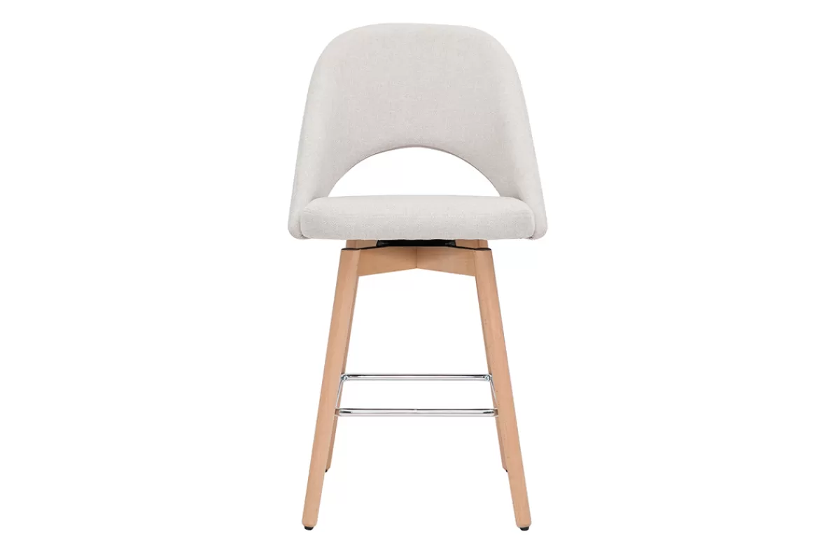 Miliboo Tabourets de bar scandinaves tissu effet velours texturé beige et hévéa massif 65 cm (lot de 2) COSETTE