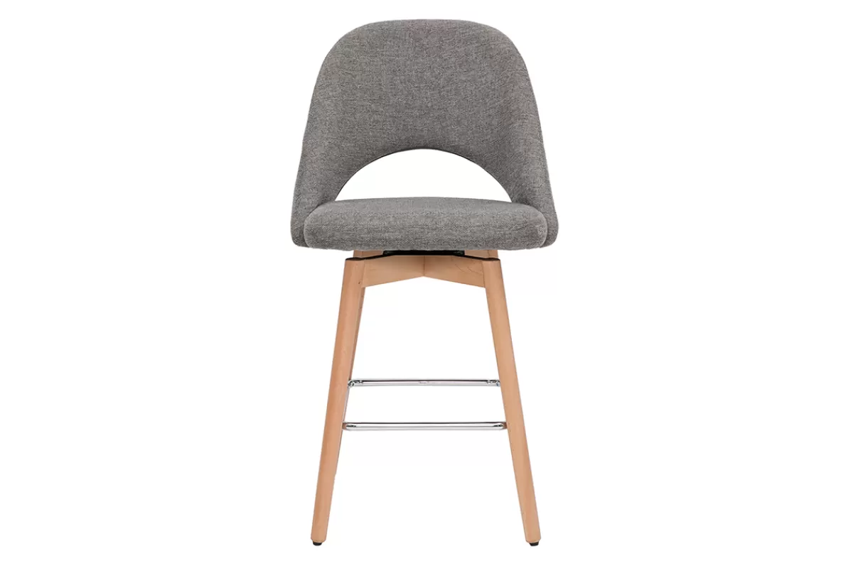 Miliboo Tabourets de bar scandinaves tissu effet velours texturé gris et hévéa massif 65 cm (lot de 2) COSETTE