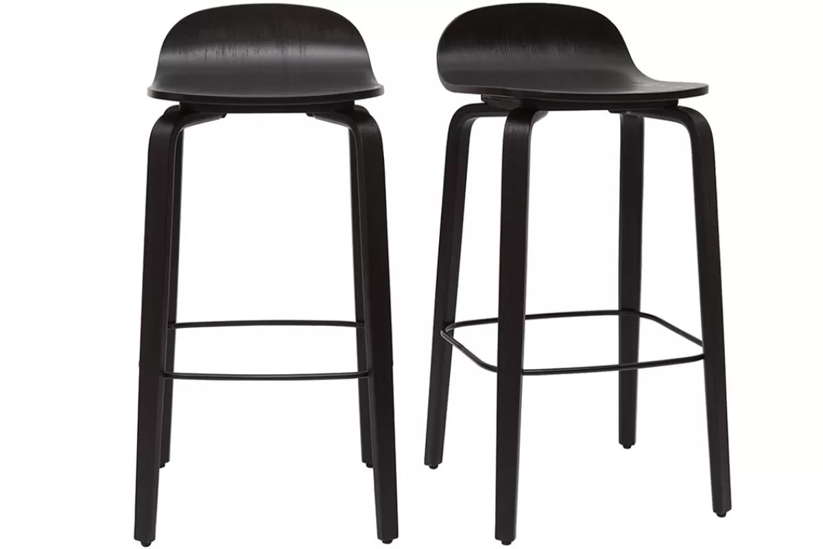 Miliboo Tabourets de bar vintage bois noir H68 cm (lot de 2) OBRA