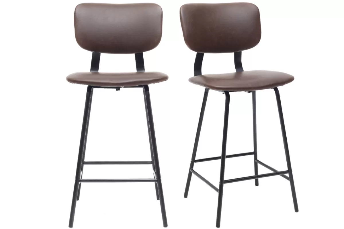 Miliboo Tabourets de bar vintage marron avec pieds métal 65 cm (lot de 2) LAB